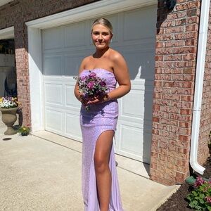 Lavender Strapless Gown with Slit